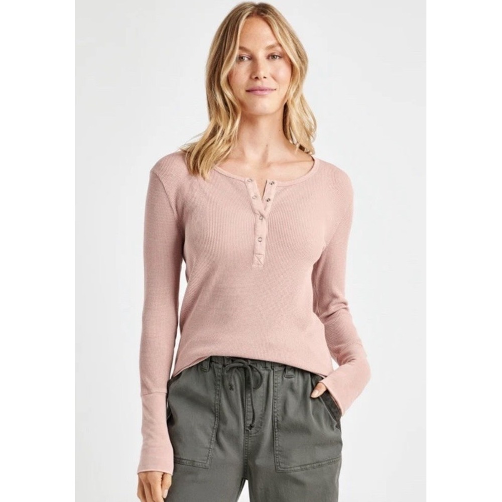 SPLENDID Forever Thermal Fitted Henley Top Y2K Long Sleeve Pink Rose XS